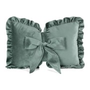 Poduszka dekoracyjna welwet z falbaną z kokardą - 35 × 55 cm – z wypełnieniem