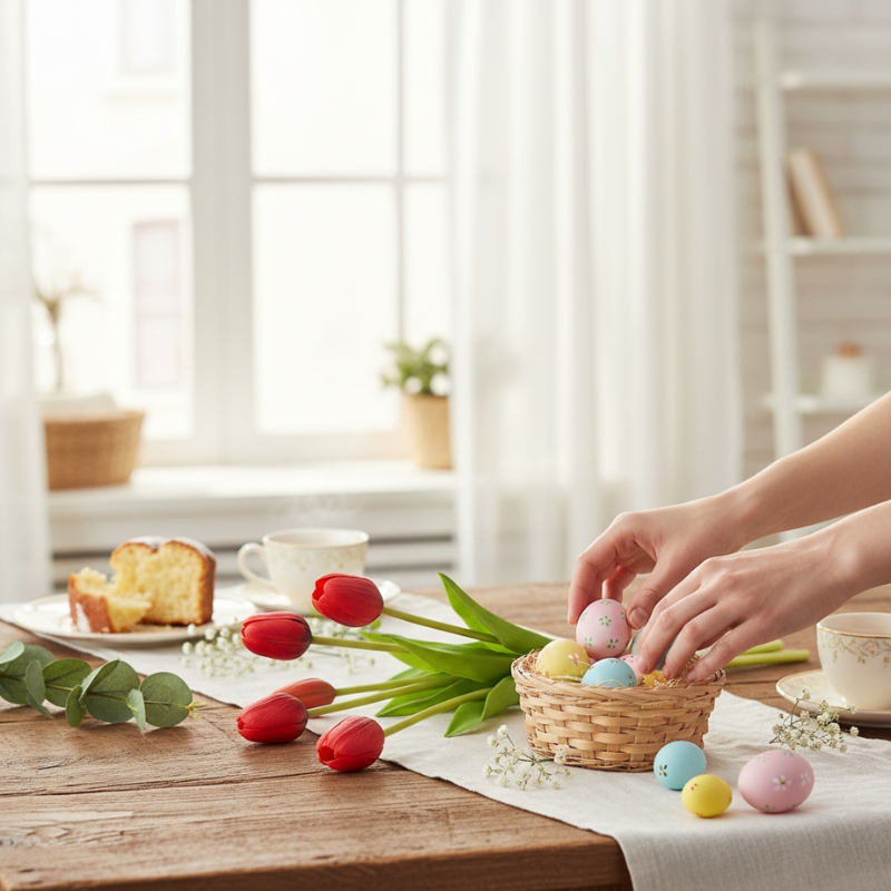 Bukiet 5 szt Tulipanów - 41cm silikon - dekoracja kolor czerwony