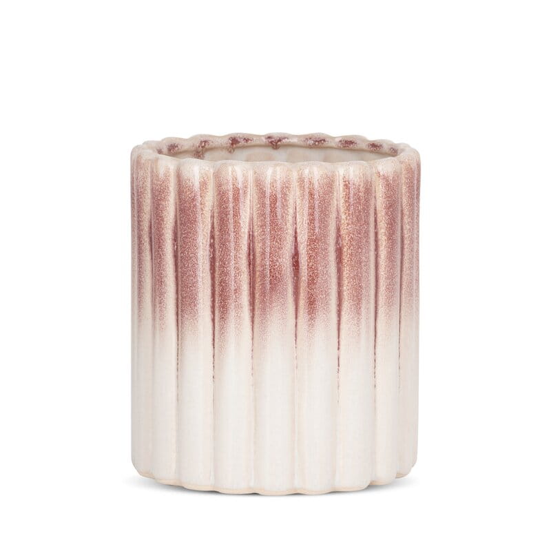 Ceramiczna osłonka na doniczkę prążkowana ∅ 15 cm – elegancka donica z otworem odpływowym