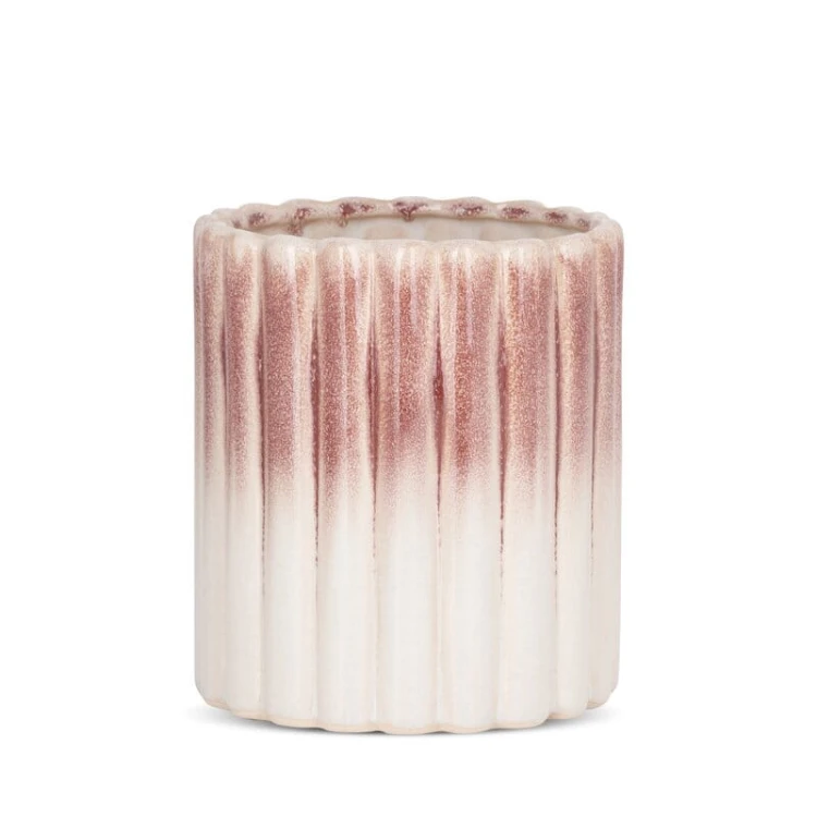 Ceramiczna osłonka na doniczkę prążkowana ∅ 15 cm – elegancka donica z otworem odpływowym