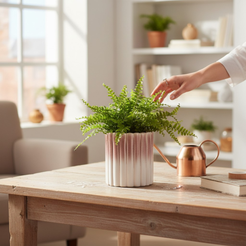 Ceramiczna osłonka na doniczkę prążkowana ∅ 15 cm – elegancka donica z otworem odpływowym