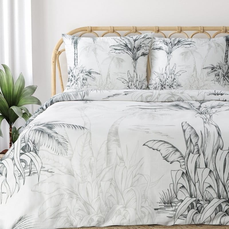 Pościel bawełniana z motywem liści bananowca 220x200 elegancka pościel