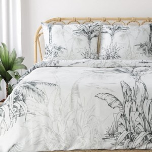Pościel bawełniana z motywem liści bananowca 220x200 elegancka pościel