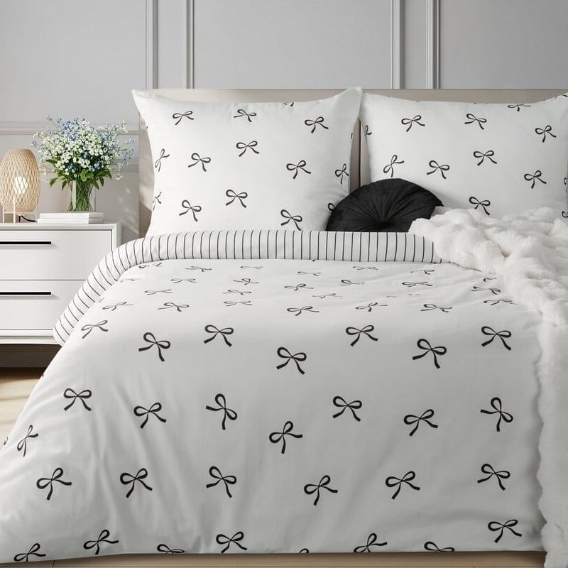 Pościel dwustronna - kokardki - 140x200 bawełna satynowa na zamek