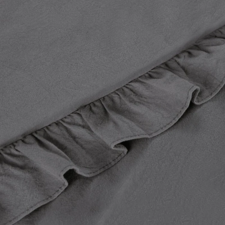 Komplet pościeli z falbanką 160×200 cm bawełna bez prasowania kolor stalowy