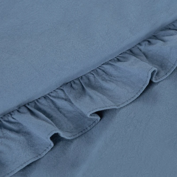 Komplet pościeli z falbanką 160×200 cm bawełna bez prasowania kolor granatowy