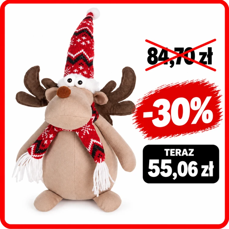 Renifer Xmas w zimowym stroju 44 cm