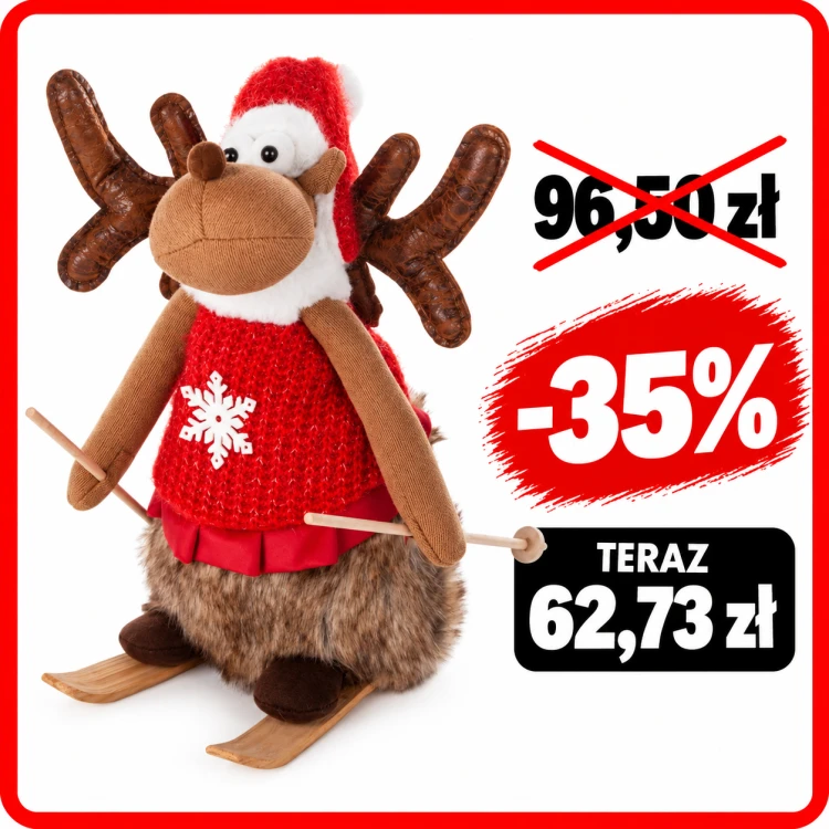 Renifer Xmas w zimowym stroju 37 cm