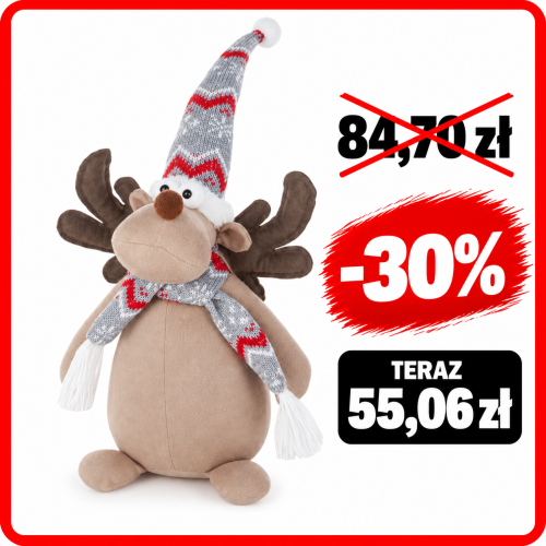 Renifer Xmas w zimowym stroju 44 cm