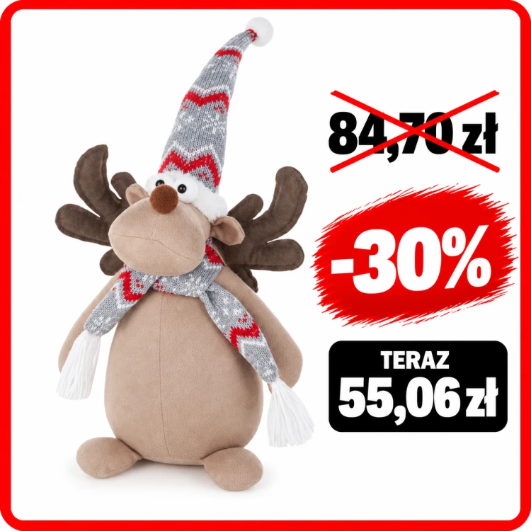 Renifer Xmas w zimowym stroju 44 cm