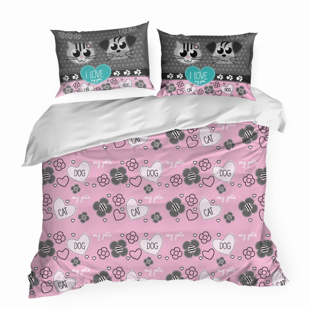Komplet Pościeli Design91 - CAT&DOG - 140X200 bawełna na zamek