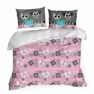 Komplet Pościeli Design91 - CAT&DOG - 140X200 bawełna na zamek