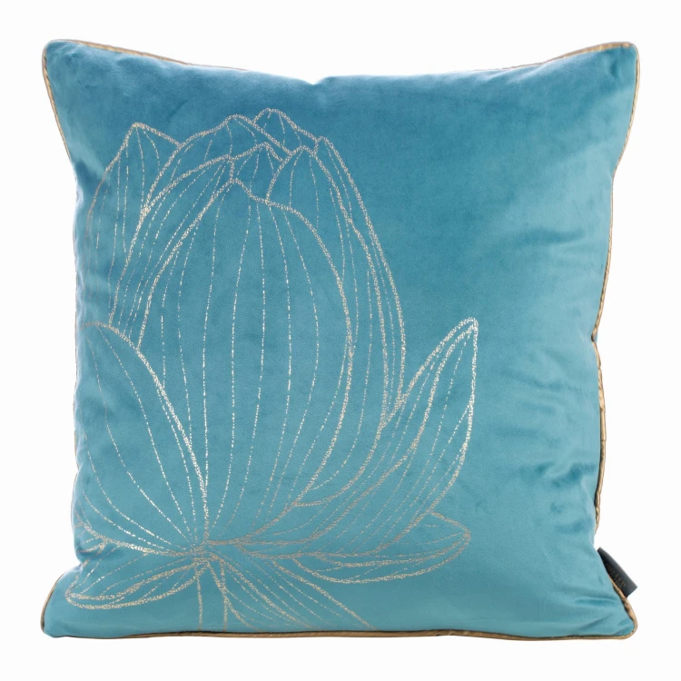 limited collection -POSZEWKA DEKOR - lotos - VELVET 45X45 ZŁOTY nadruk