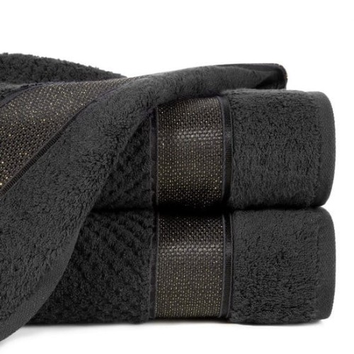 Ręcznik MILAN PREMIUM - z glamour bordiurą - 50x90 CZARNY 100% bawełna z złotą nicią