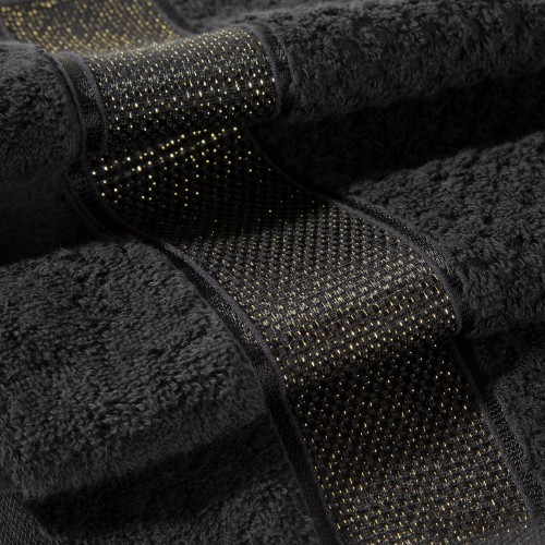 Ręcznik MILAN PREMIUM - z glamour bordiurą - 50x90 CZARNY 100% bawełna z złotą nicią