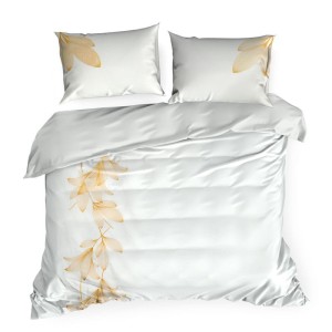 Elegancka Pościel Haftowana PREMIUM - Subtelne LIŚCIE- 220x200 biały 100% bawełna